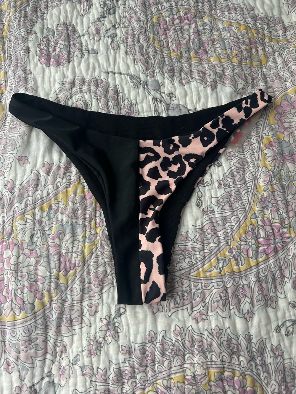 Black Bikini Bottom with Pink & Black Leopard Accent